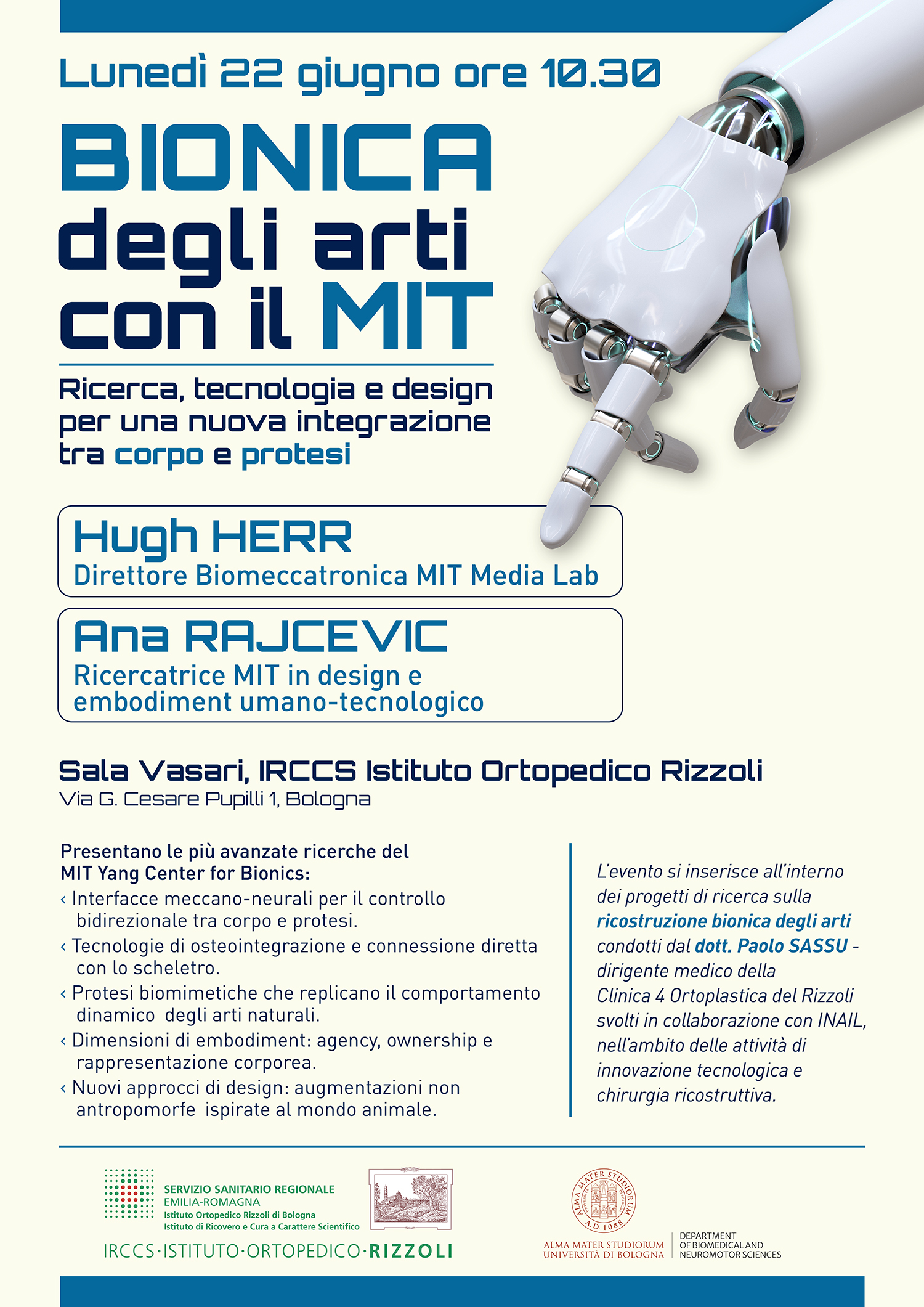 Locandina dell'evento Bionica degli arti con il MIT